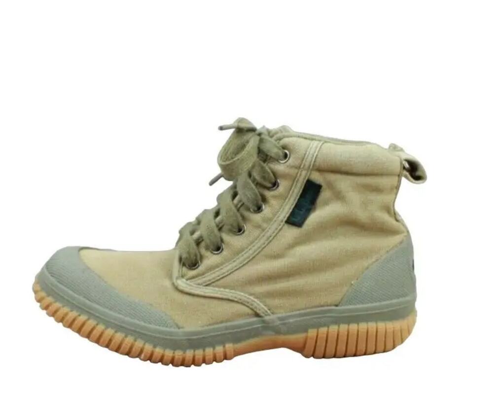 L.L. Bean Women's 6 Military High Top Hiking Shoe Canvas Beige Lace Up O BR98